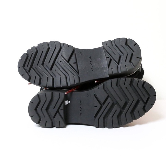 New Aquatalia Jamie leather shearling ankle boots block heel red laces shoes 5.5 - Picture 9 of 9